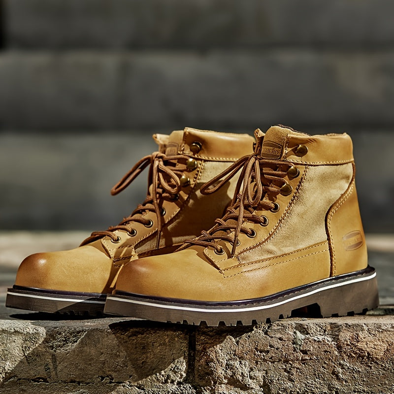 EXSHERO Men's Retro Cowhide Leather Warm Lace Up Boots Winter