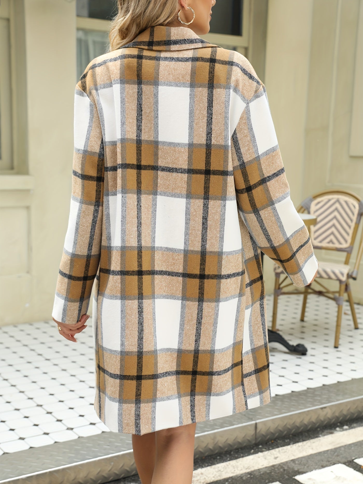 Plaid Drop Shoulder Longline Jacket for Fall & Winter