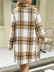 Plaid Drop Shoulder Longline Jacket for Fall & Winter