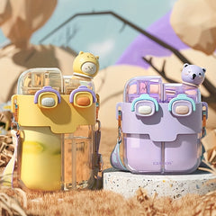 780ml Cartoon Split Space Straw Water Cup Portable Flip Top Water Bottle