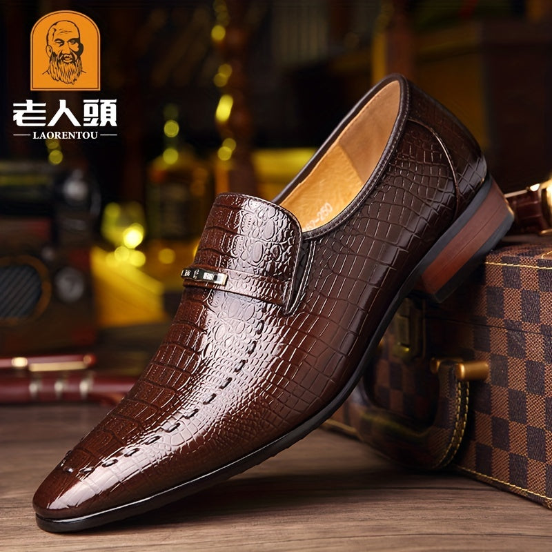 LAORENTOU Men's Crocodile Embossed Leather Dress Shoes