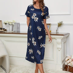 Flower Print NightDress Short Sleeve Pajama Dress