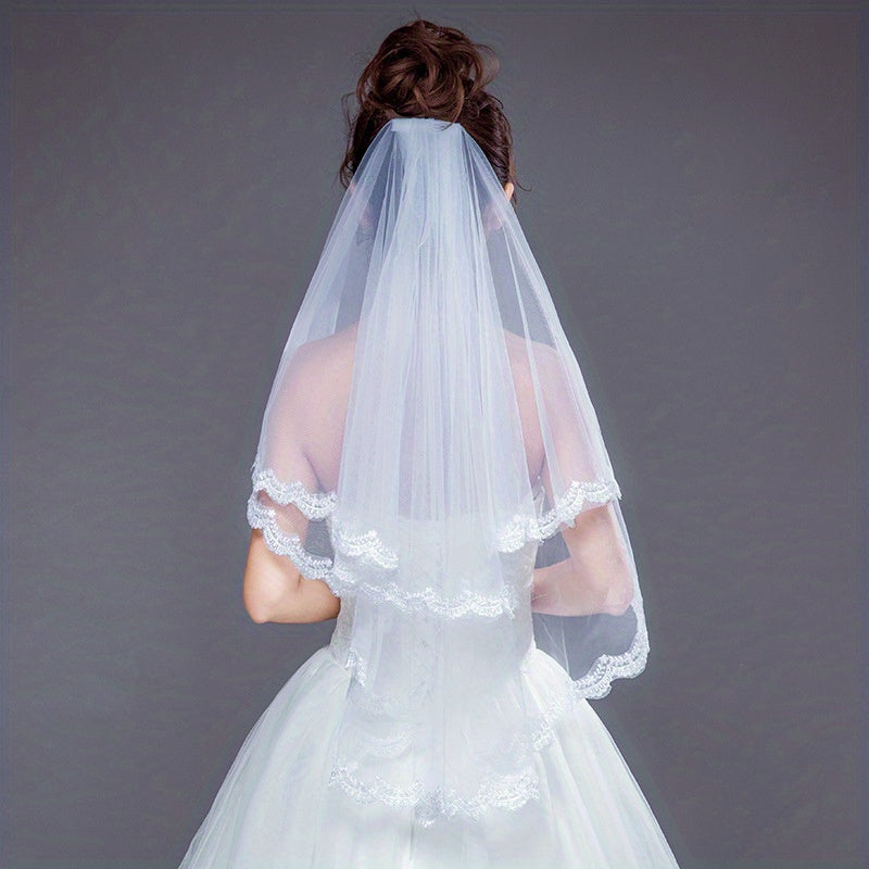Wedding Veil With Comb Bride Costume Veil Layers Lace Edge Veil