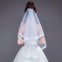 Wedding Veil With Comb Bride Costume Veil Layers Lace Edge Veil