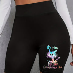 Graphic Print High Rise Biker Shorts