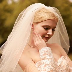 Mesh Veil with Faux Pearl Inlay for Bridal Head