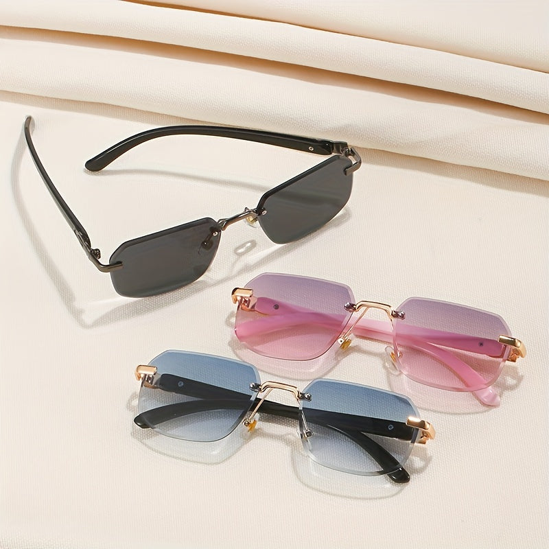 Square Rimless Sunglasses Gradient UV400 Sun Shades Beach Travel