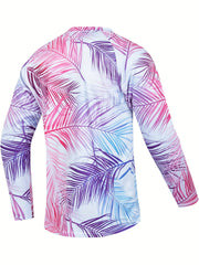 Men's Leaf Pattern Print V Neck Tee Spring Fall Outdoor