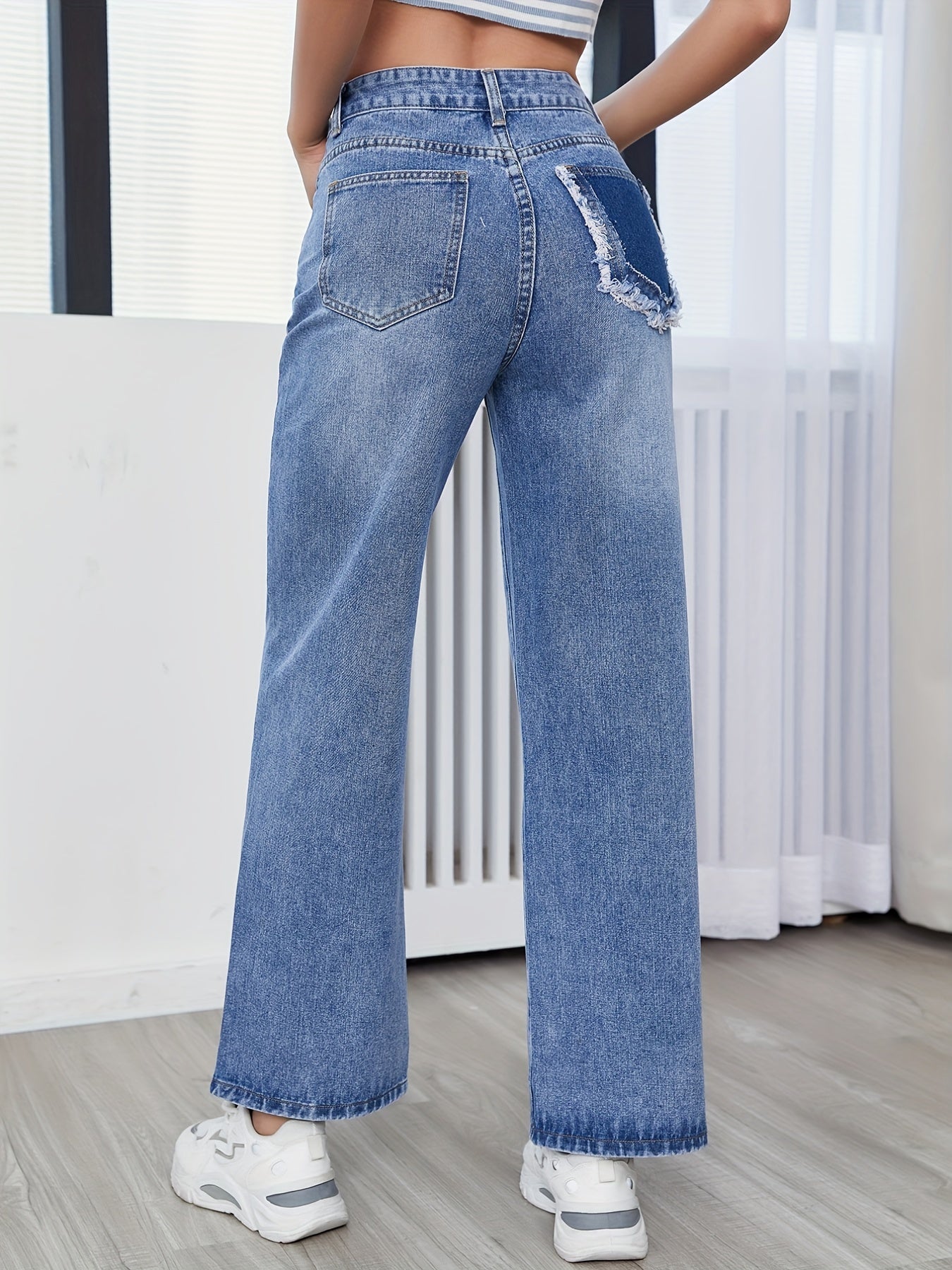 High Waist Straight Jeans High Rise Wide Legs Denim Pants