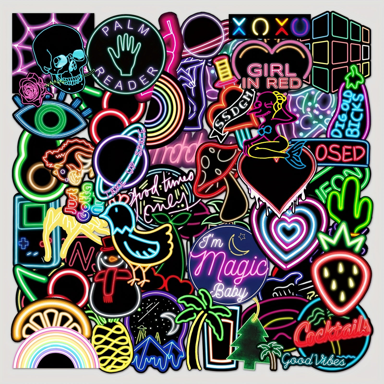 50pcs Neon Pattern Waterproof Stickers for Water Bottles Laptop Luggage