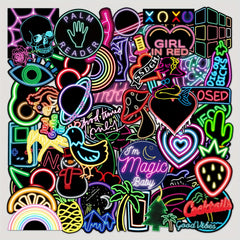 50pcs Neon Pattern Waterproof Stickers for Water Bottles Laptop Luggage