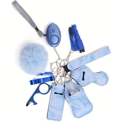 11 Piece Safety Keychain Set for Girls Self Defense No Touch Door Opener Whistle