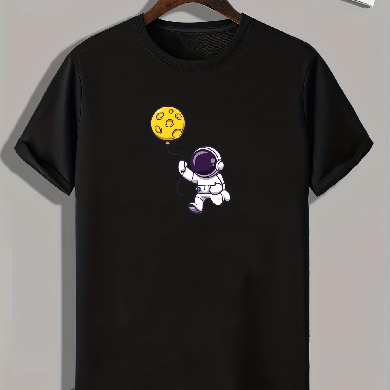 Monster & Planet Balloon Print Men's Comfy Tee for Outdoor Summer
