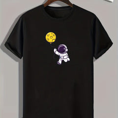 Monster & Planet Balloon Print Men's Comfy Tee for Outdoor Summer