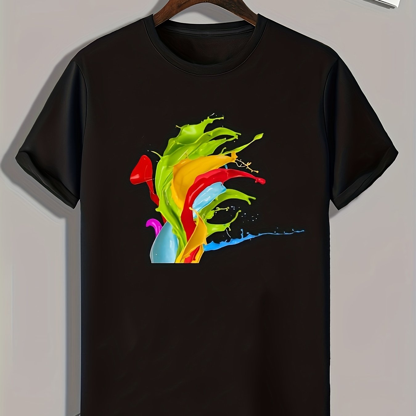 Colorful Paint Print Men's Graphic T-shirt for Summer