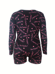 Loungewear Romper Women's Heart Print Long Sleeve