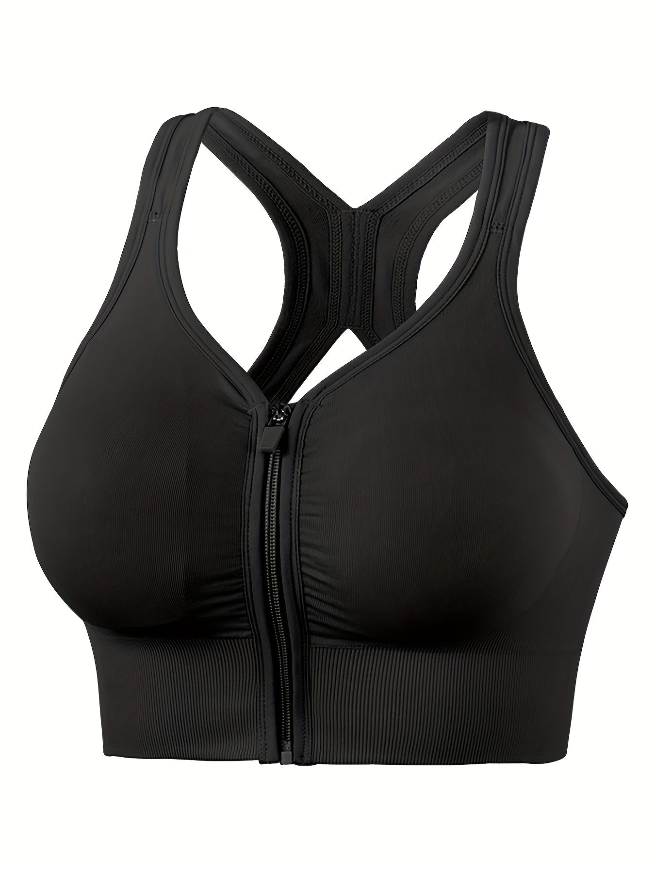 Zipper Wireless Sports Bra Push Up Shockproof Running Workout Bra