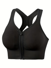 Zipper Wireless Sports Bra Push Up Shockproof Running Workout Bra