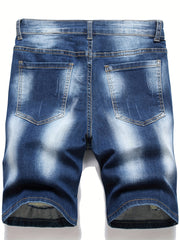 Distressed High Stretch Denim Shorts Men's Casual Street Style