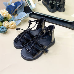 Kids Lace up Flat Sandals Girls Open Toe Non slip Zipper Sandals