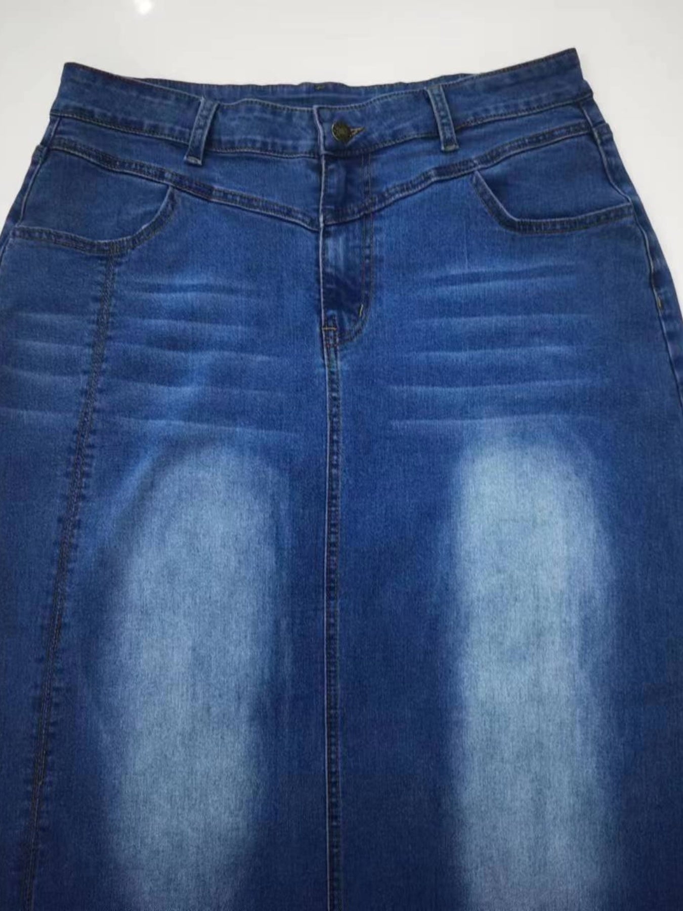 Women's Plus Solid Button Fly High Rise Denim Skirt