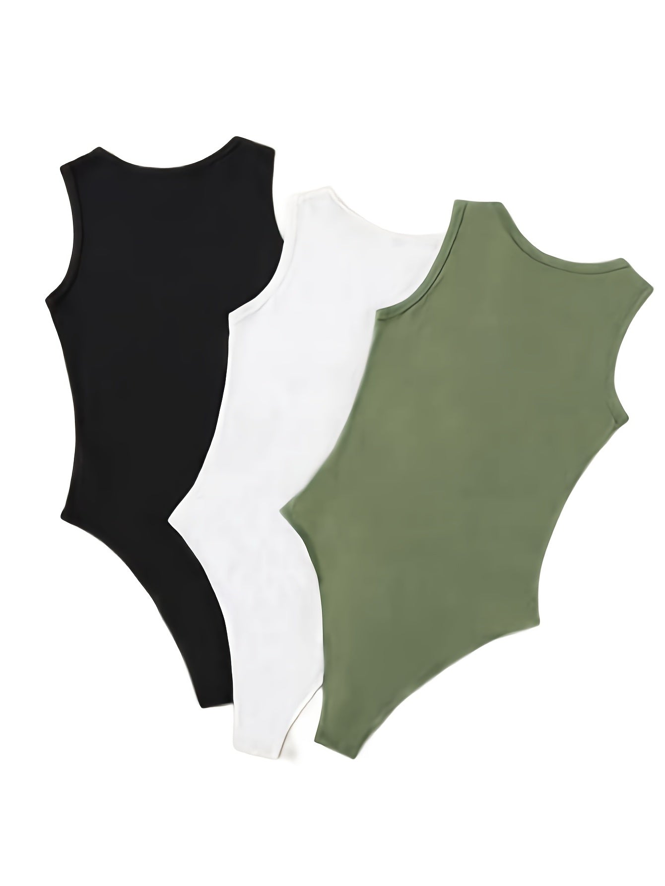 3 Pack Crew Neck Bodysuit Set Solid Sleeveless