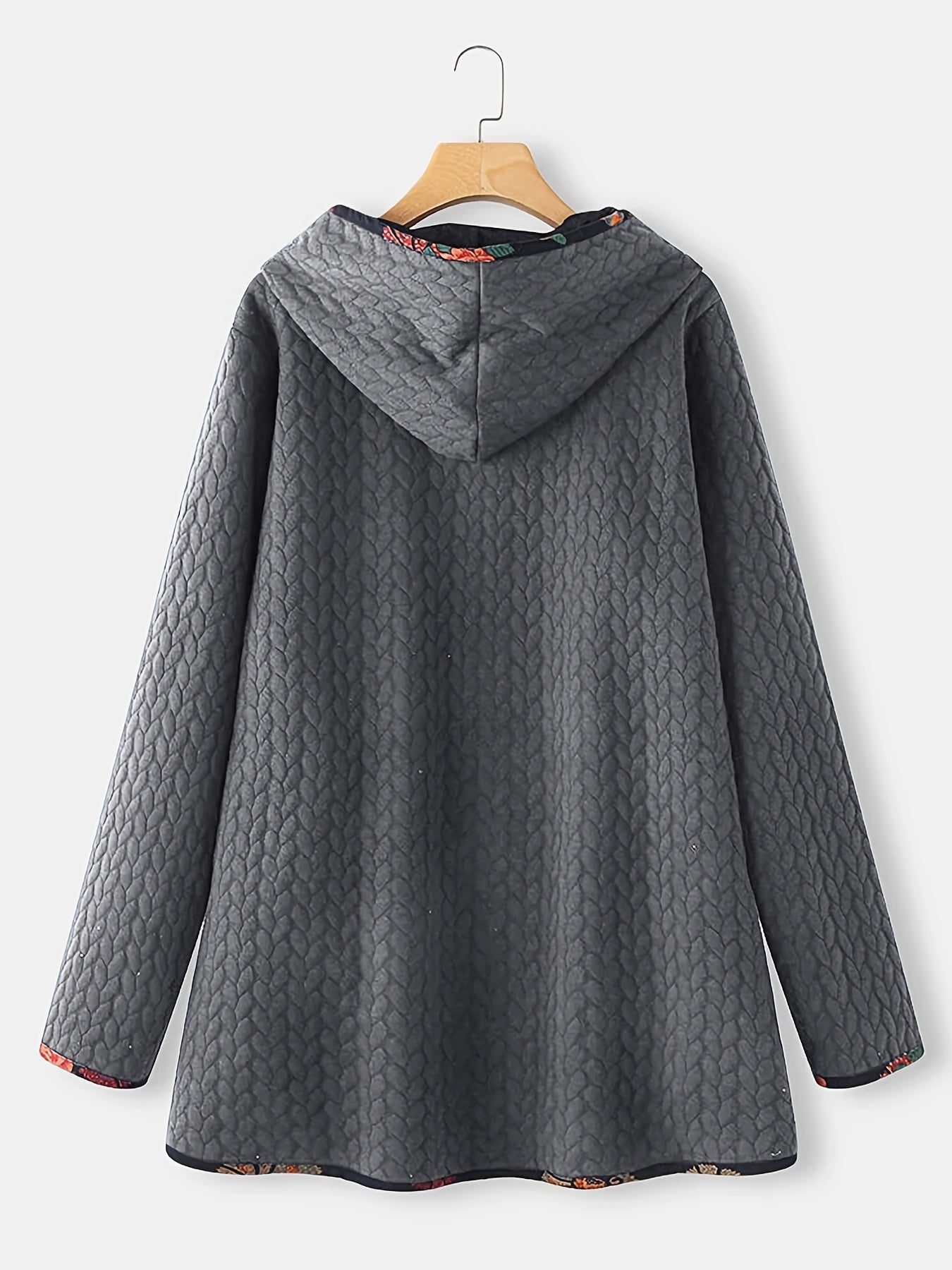 Striped Hooded Long Sleeve Mid Length Jacket Casual Button Front