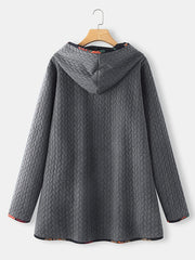 Striped Hooded Long Sleeve Mid Length Jacket Casual Button Front