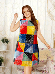 Paisley & Geo Print Round Neck Tank Nightdress