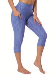 High Waist Honeycomb Sports Pants High Stretchy Seersucker Yoga Leggings