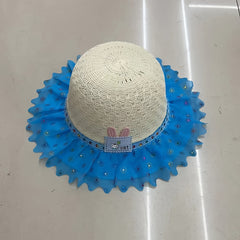 Kids Flower Lace Trim Sunscreen Straw Hat for Summer Beach