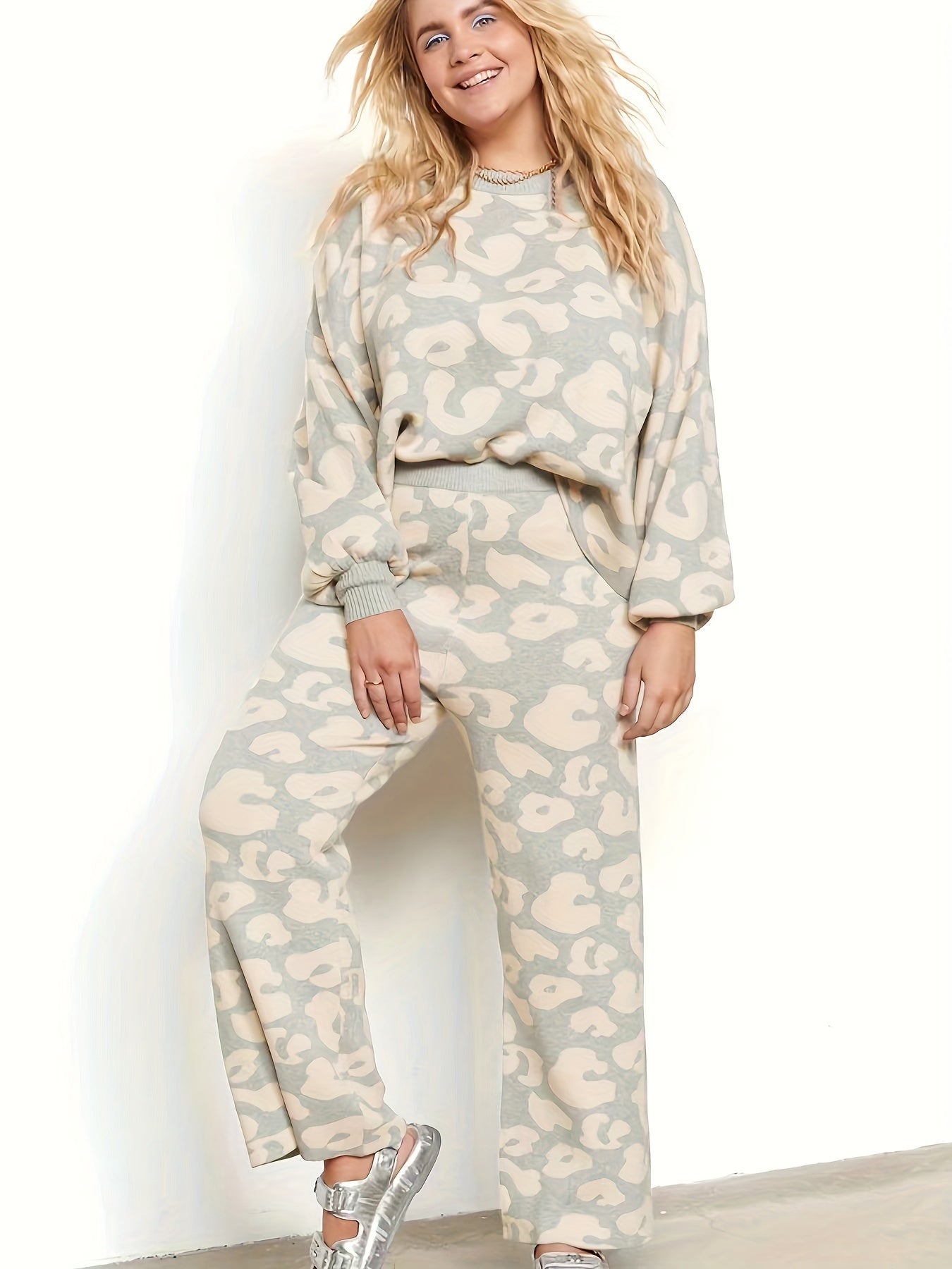 Leopard Print Long Sleeve Top & Pants Set