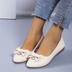 Women's Bowknot Rhinestone Flat Shoes Pointed Toe Slip On Elegant