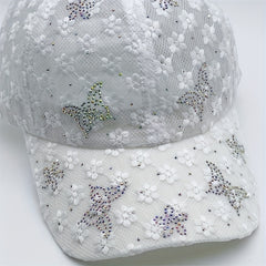 Rhinestone Butterfly Baseball Cap Lace Hollow Out Breathable Dad Hats