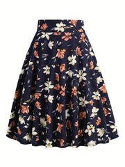 Vintage Floral Print Pleated Skirt
