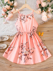 Girls Flower Print Cami Dress Kids Clothing For Party Beach Vacation