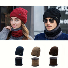 Winter Knitted Beanie Hat & Scarf Set with Ear Protection