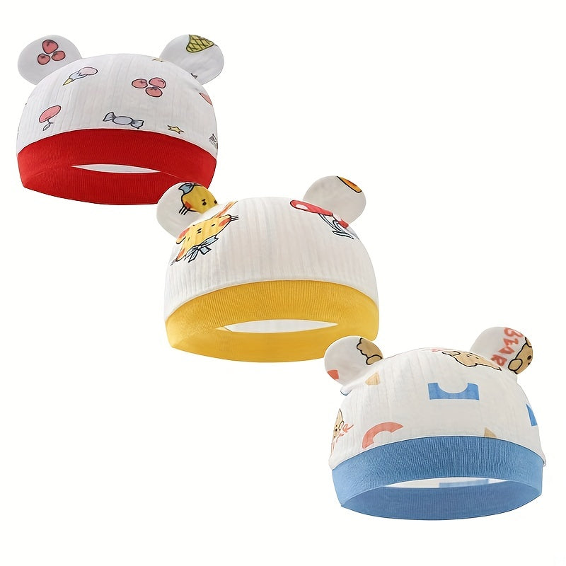 3pcs Baby Hat With Bear Ears Infant Beanie Caps Four Seasons