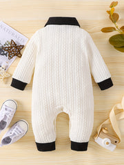 Baby's Polo Collar Long Sleeve Gentleman Style Jumpsuit