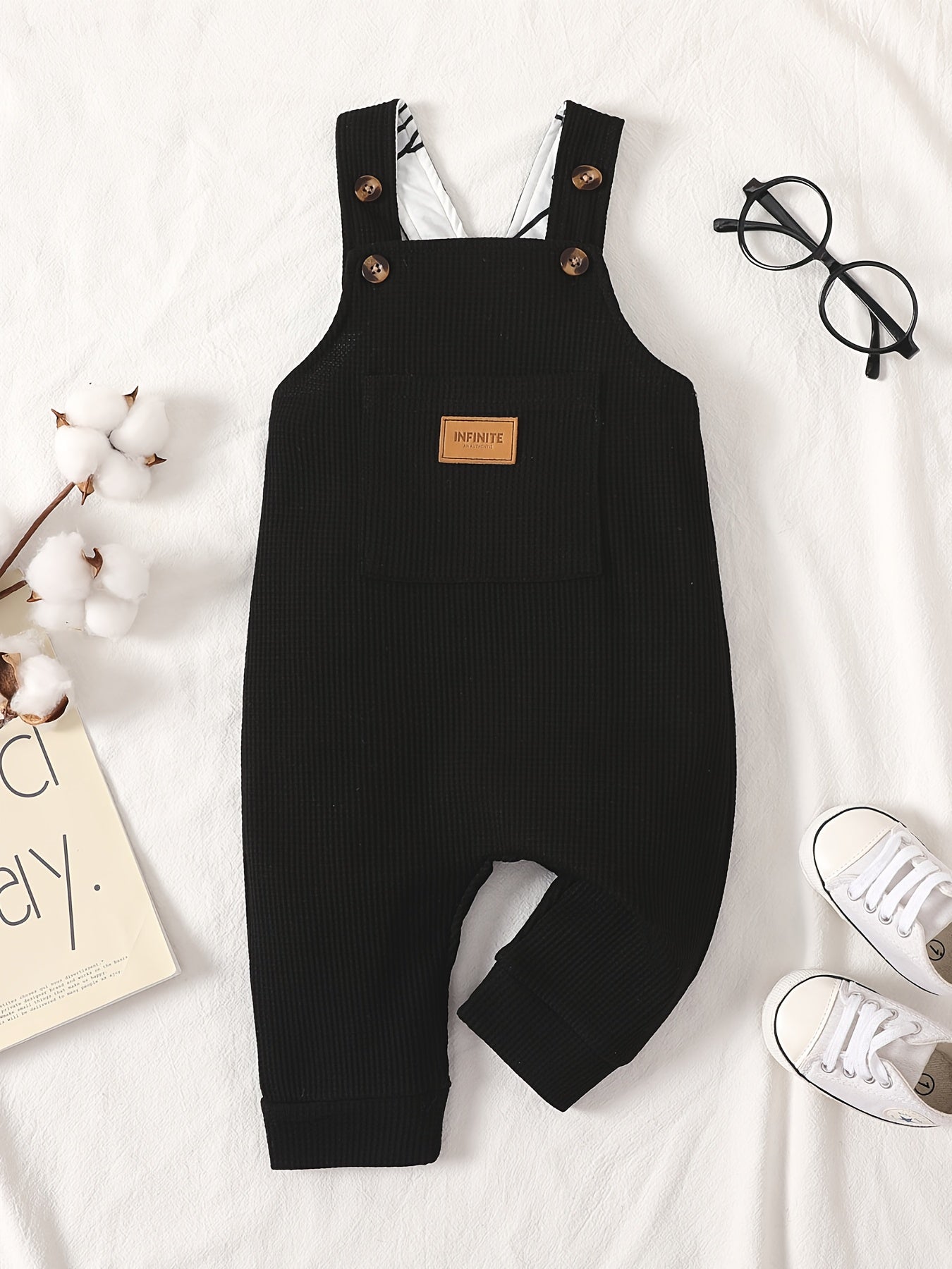 Baby Boy Waffle Letter Patched Overalls