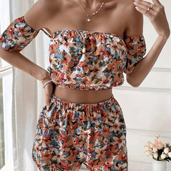 Boho Floral Print Vacation Two piece Set
