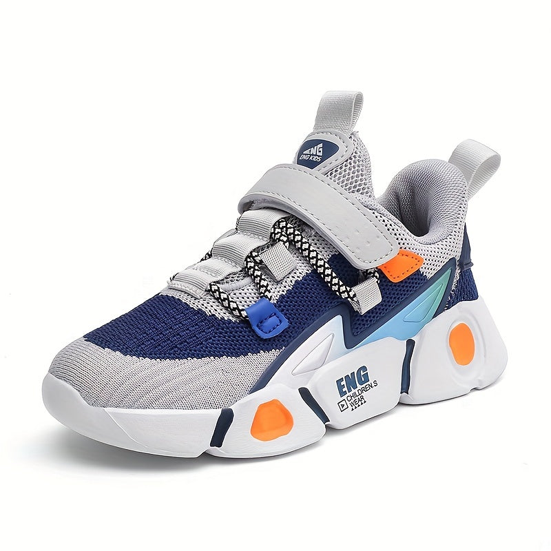 Boy's Knit Running Shoes Hook And Loop Fastener Soft Sole Sneakers