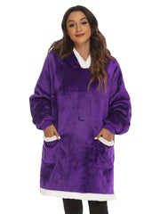 Plush Hooded Lounge Top Soft & Warm Long Sleeve Robe Women's Loungewear