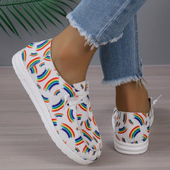 Women's Rainbow Canvas Loafers Lace Up Shoes