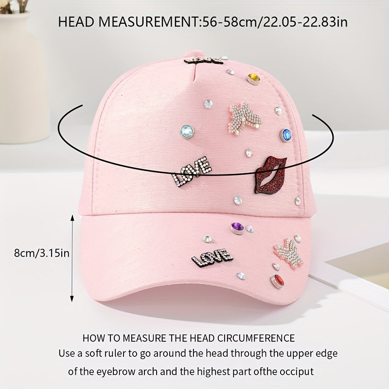 Pink Butterfly Patch Baseball Cap Rhinestone Decor Y2K Dad Hat