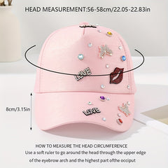 Pink Butterfly Patch Baseball Cap Rhinestone Decor Y2K Dad Hat