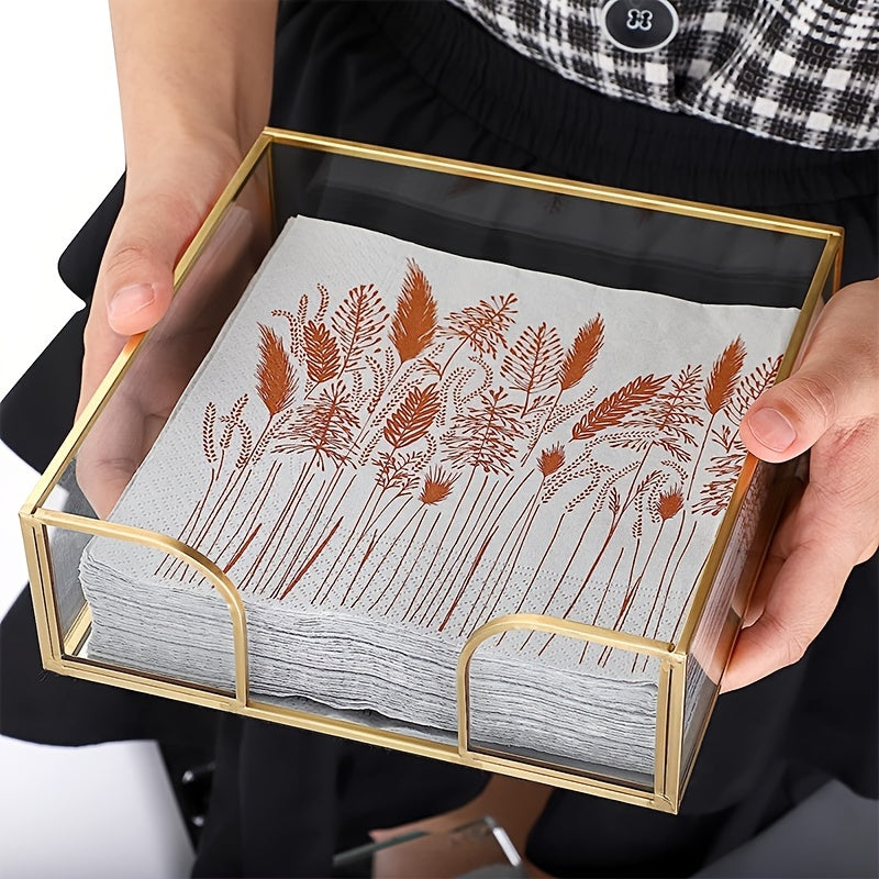 Glass Napkin Holder with Mirrored Bottom for Tabletop Decor