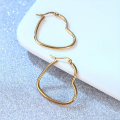 4Pairs Set Y2K Style 18K Golden Plated Heart Hoop Earrings - 4 Sizes