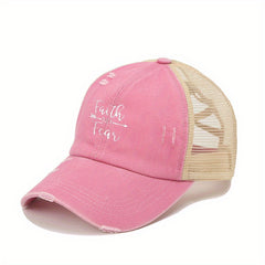 Distressed Ponytail Trucker Hat Baseball Cap