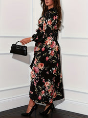 Floral Lantern Sleeve Wrap Dress